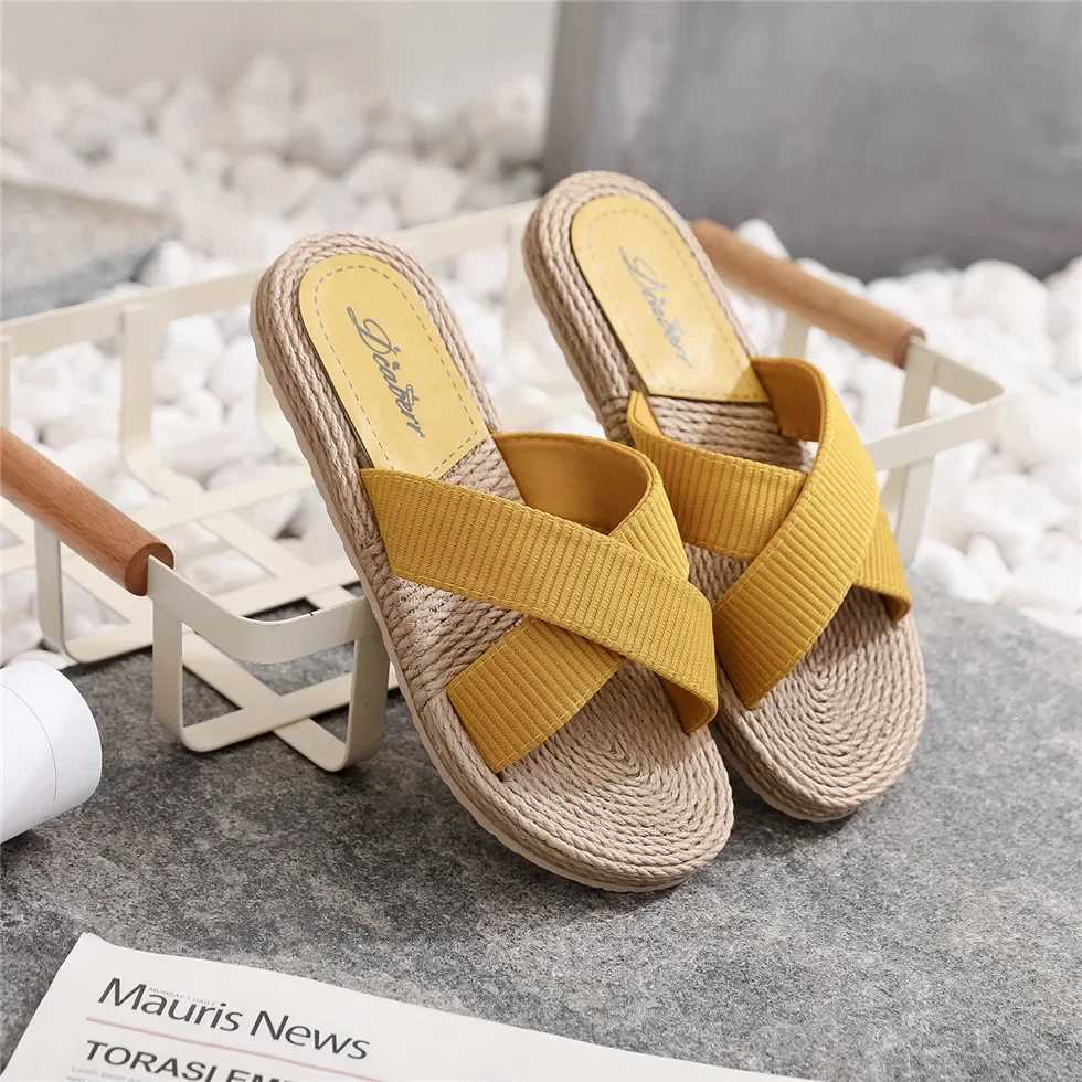 Ladies New Slippers Summer Cross Drag Fi Hemp Rope Outer Wear Slippers Casual Sandals and SlippersXJ250610