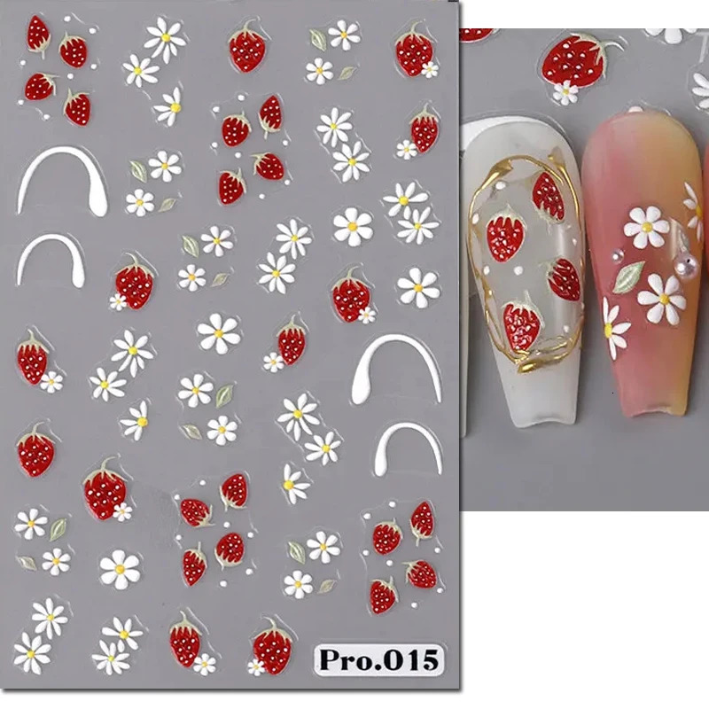 5D Embossed Nail Art Decals White Leaves Flowers Butterflys Adhesive Sliders Stickers Decoration For Manicure 250605