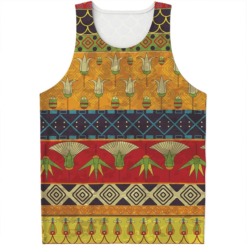 Summer Gym Bodybuilding Tank Top Fashion Egyptian Murals 3D Print Fitness Sleeveless Shirts Male Undershirt Casual Tops Vest 250609