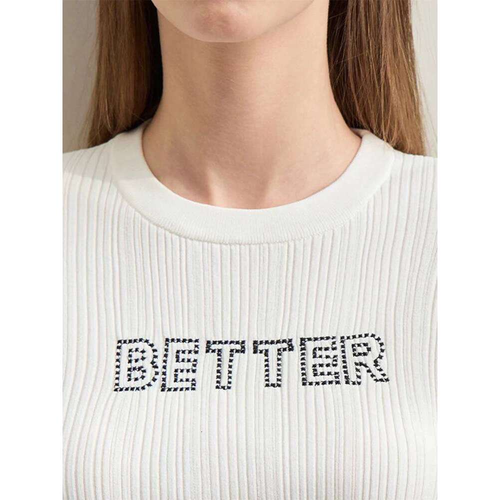 Amii Minimalism 2024 Women Knit Sweater Summer New Slim O-Neck Short Sleeve Letters Embroidery Stretch Casual Tops Lady 12442013