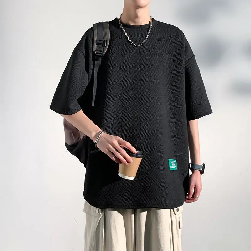 T-shirt Five-point Loose Trendy Half-sleeved Top Short-sleeved T Casual Hong Kong Style Summer Trendy Jacquard 250611