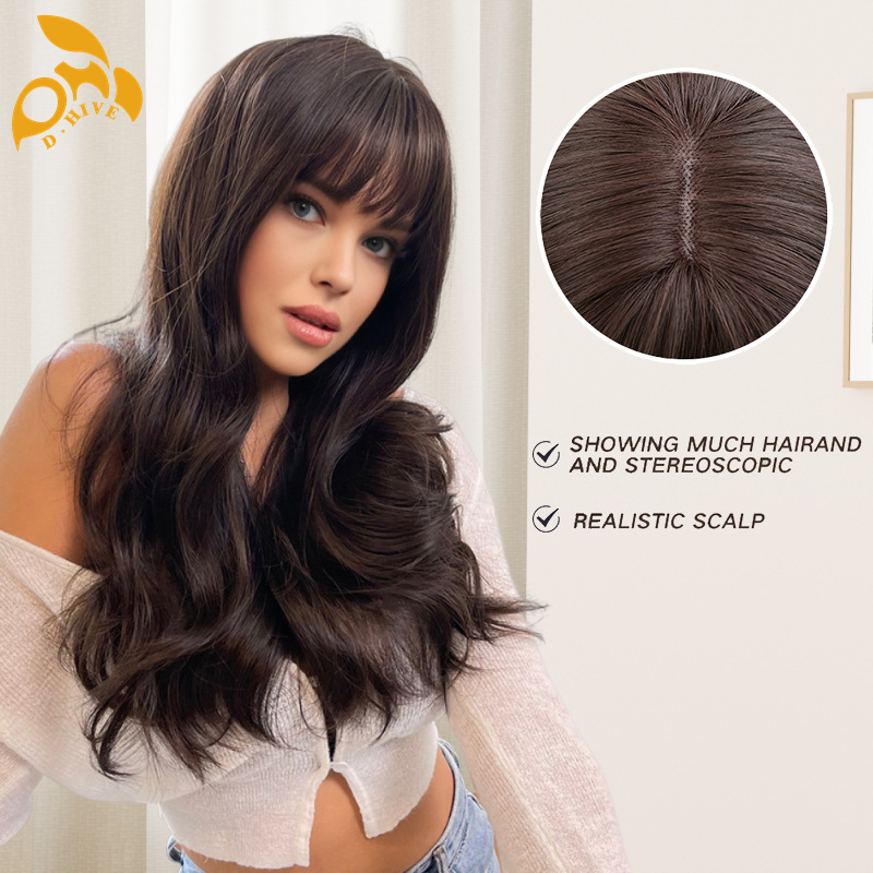 Free shipping Hair Wigs for womans wigs human hair New large wave bang long curly hairfull head set women's wig