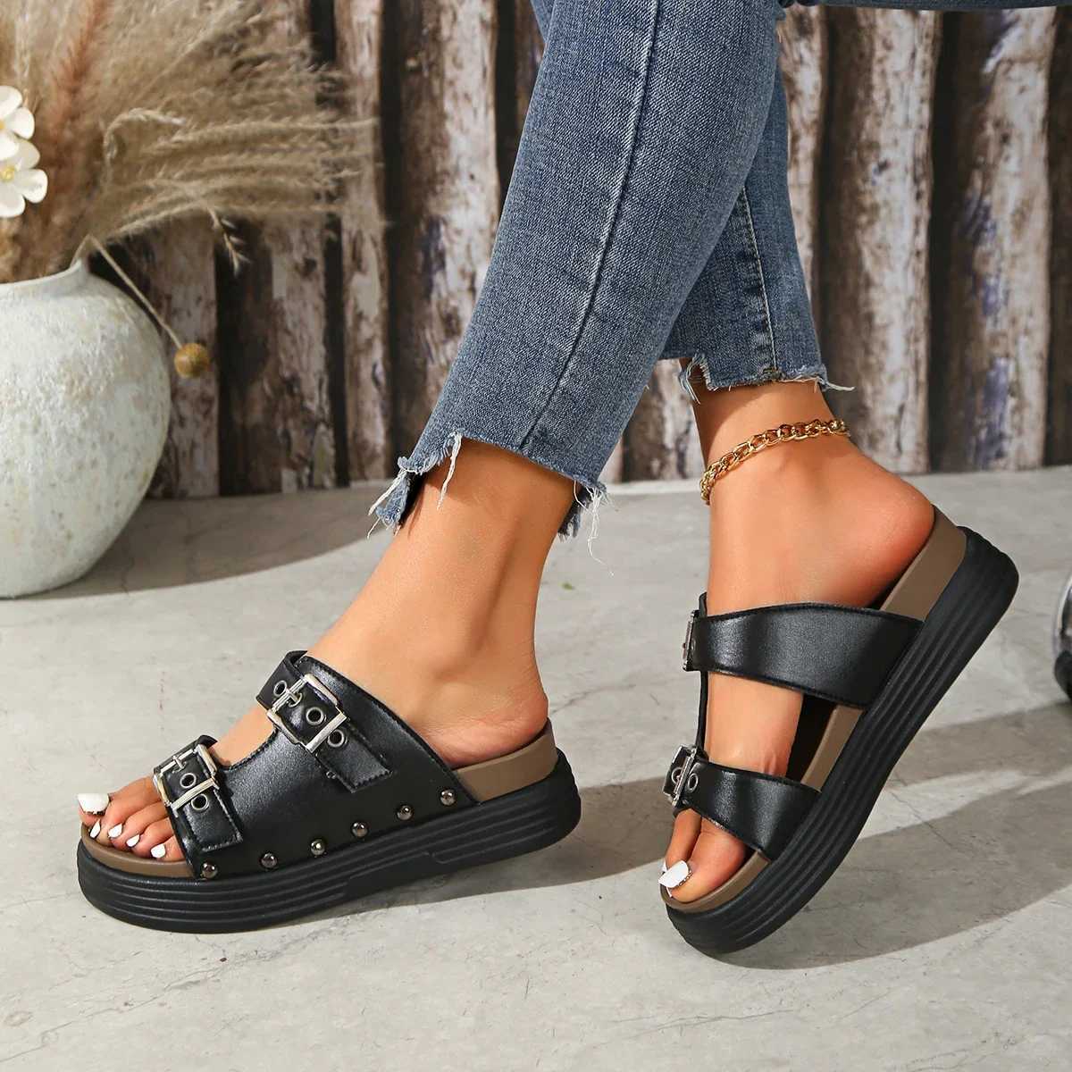 Summer Thick Sole Round Toe Comfortable Casual Womens Shoes Fiable Soft Sole N-slip Outer Wear Heightened BeacXJ250610