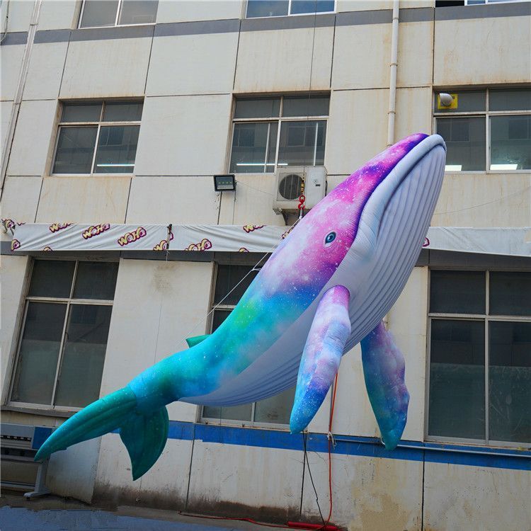 Free shipping 8m length (26ft) Colorful Inflatable Whale Inflatables Balloon Narwhal With Blower and Strip and Videos For Nightclub Ceiling Decoration