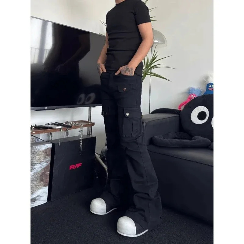 American High Street Vibe Straps and Squid Work Jeans Mens Style Korean Clothes Baggy Pants Denim Shorts Rhinestones 250610