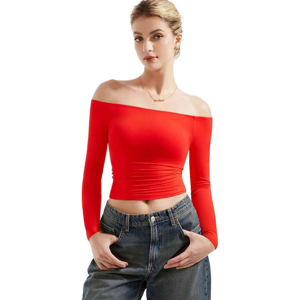 Autumn Fashion Sexy Long Sleeve Women's Off-Shoulder Crop Top Pullover T-Shirt B5
