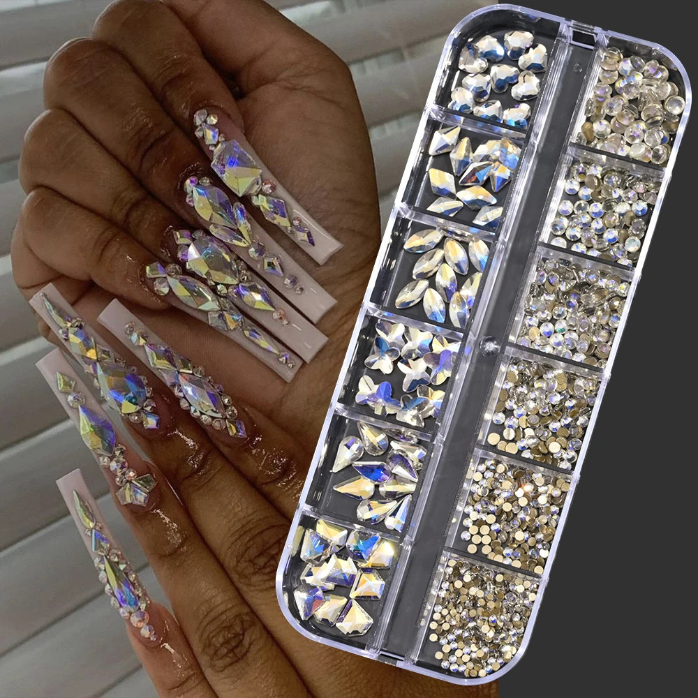 1000Pcsbox Champagne Gold Diamond Nail Crystal Mixedn Glitter NonFix Manicure Decoration 250606