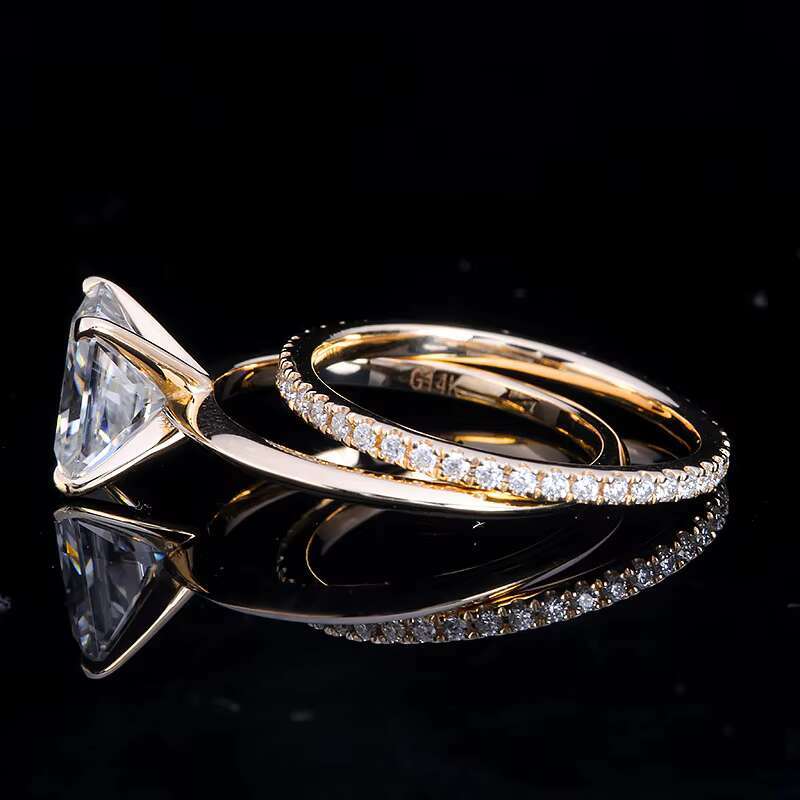 Solid Gold 4CT Radiant Moissanite Engagement Ring Set Available 10K 14K 18K Durable Lustrous Wedding Jewelry