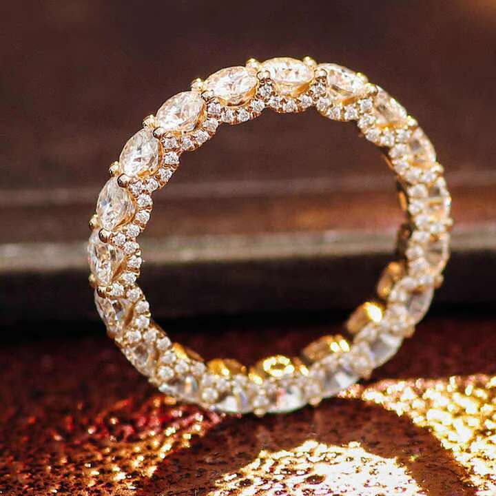 Fine Jewelry Women 14K 18K Yellow Gold Eternity Rings Wedding Gemstone Band Ring Round Cut Moissanite Engagement Diamond Ring