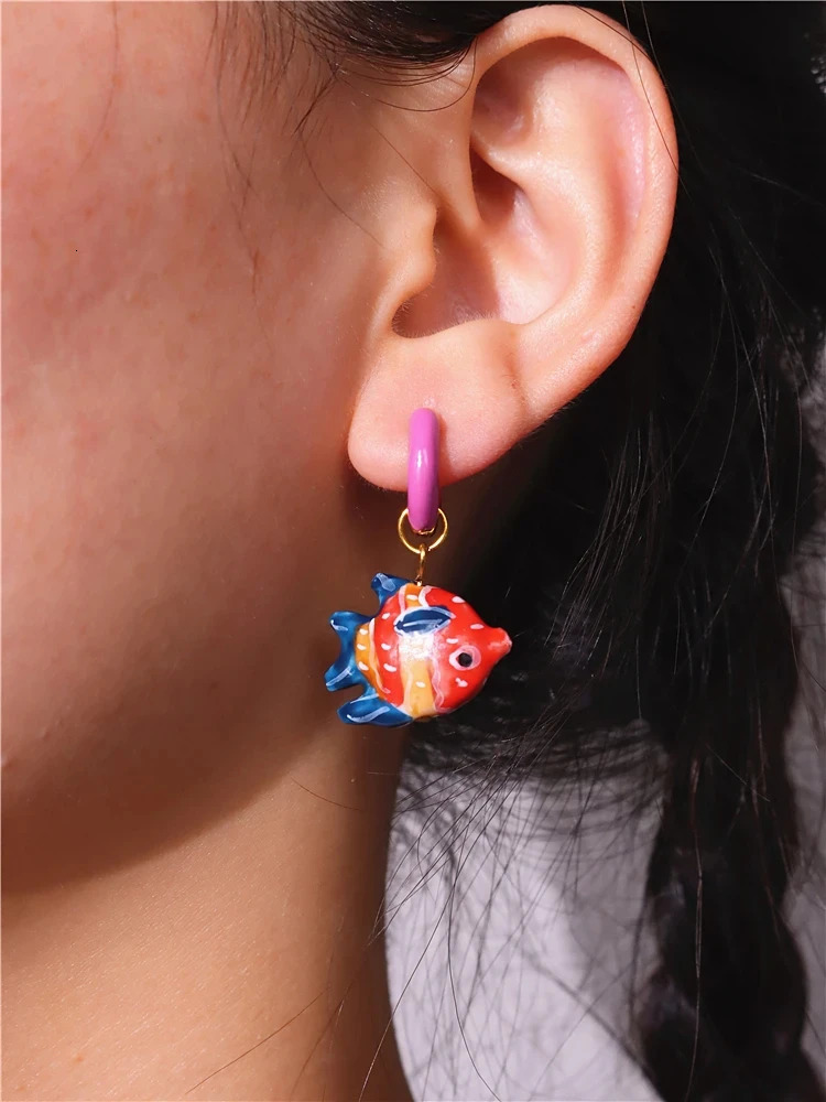 Pre Sale Colorful Glazed Enamel Fish Hoop Earrings for Women Girls Cute Handmade Chic Ancessories Summer Beach Trend Jewelry 250610