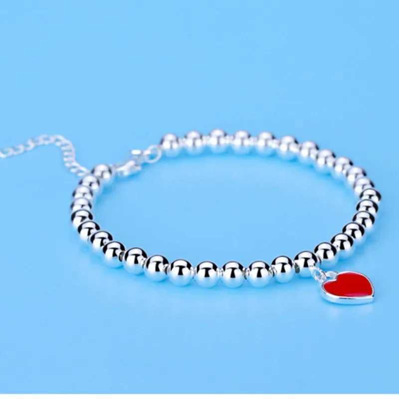 925 Sterling Silver Beads Chain Heart Pendant Bracelets for Women Street All-Match Fashion Designer Jewelry Party Wedding XJ250611