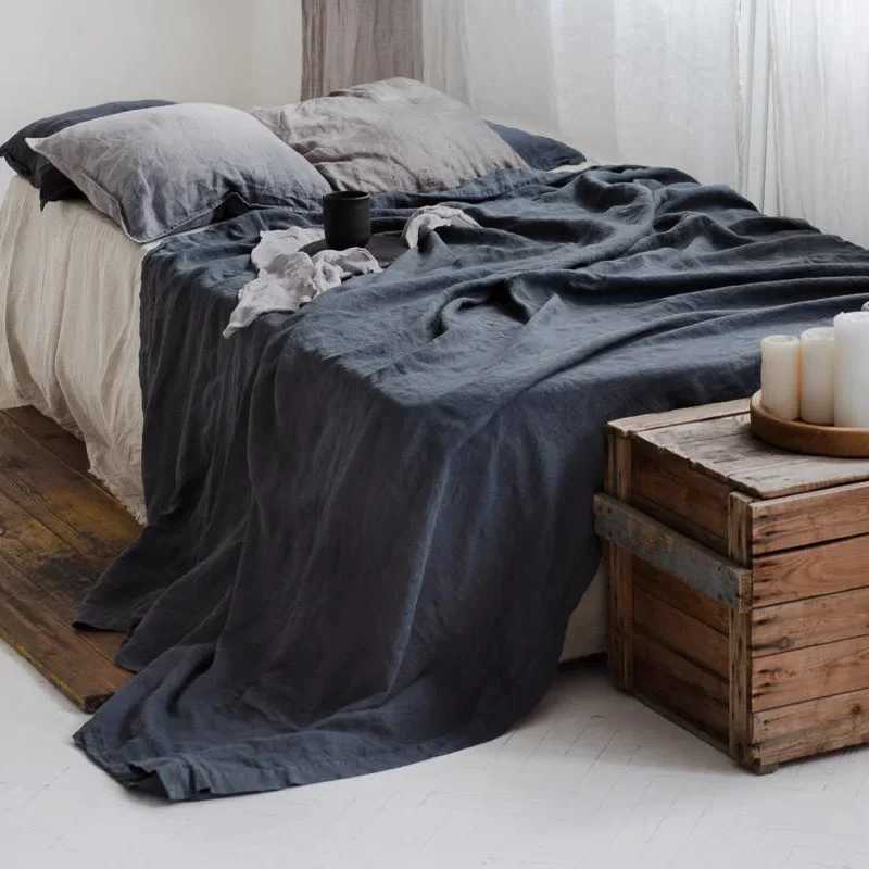 Pure Linen Bed Sheets 100% Stone Washed French Linen Solid Color Breathable and Durable for Hot Sleepers 1 PC Flat Sheet Y250611