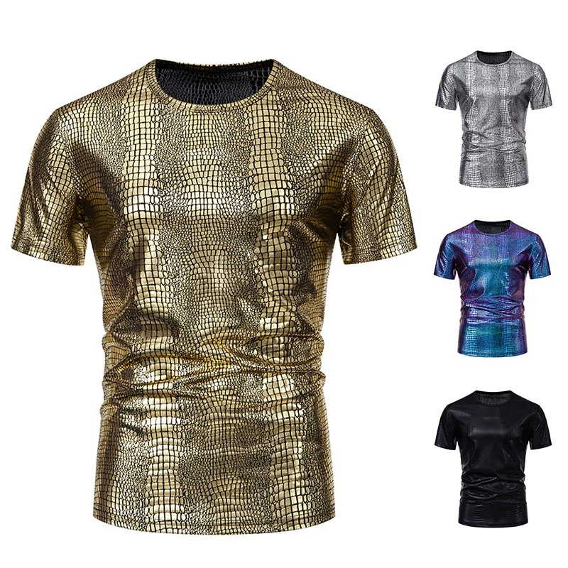 Short Sleeve for Men, Youth Fashion Casual Glossy Five-Sleeve Round Neck T-Shirt