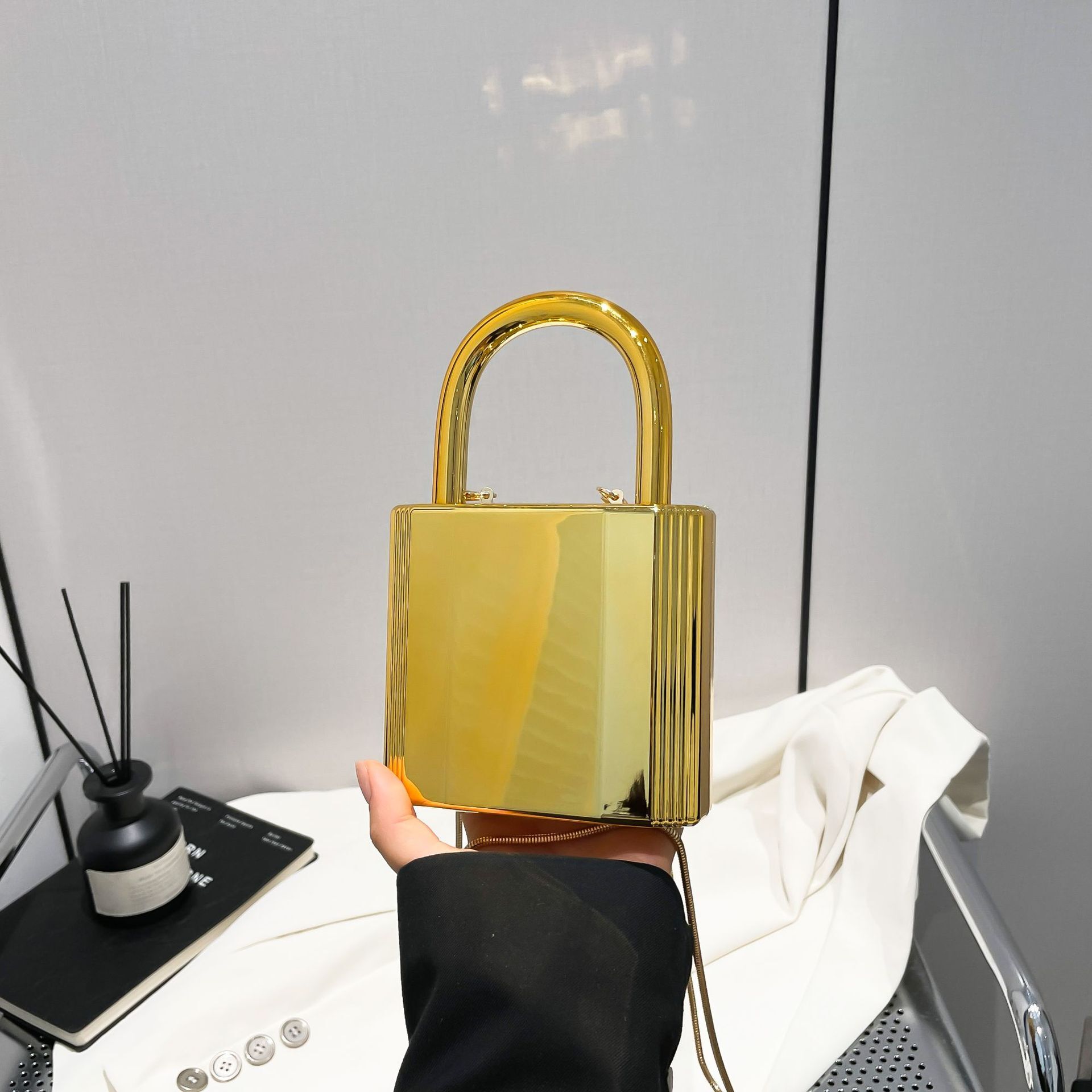 New designer bag Summer Gold Lock Acrylic Crossbody Bag For Women Free delivery Creative Personality Versatile Chain Shoulder Evening Bag