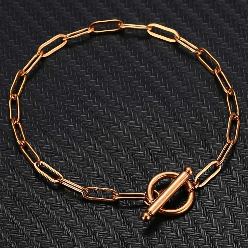 MinaMaMa Rose Gold Color Stainless Steel Paperclip Chain Bracelet For Women New Fashion Simple Bracelet Jewelry GiftsXJ250611