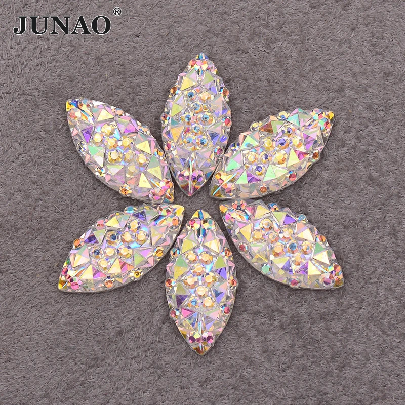 JUNAO 100pcs 715mm Crystal AB Flatback Horse Eye Decoration Stones Non fix Resin Strass for DIY Crafts 250606
