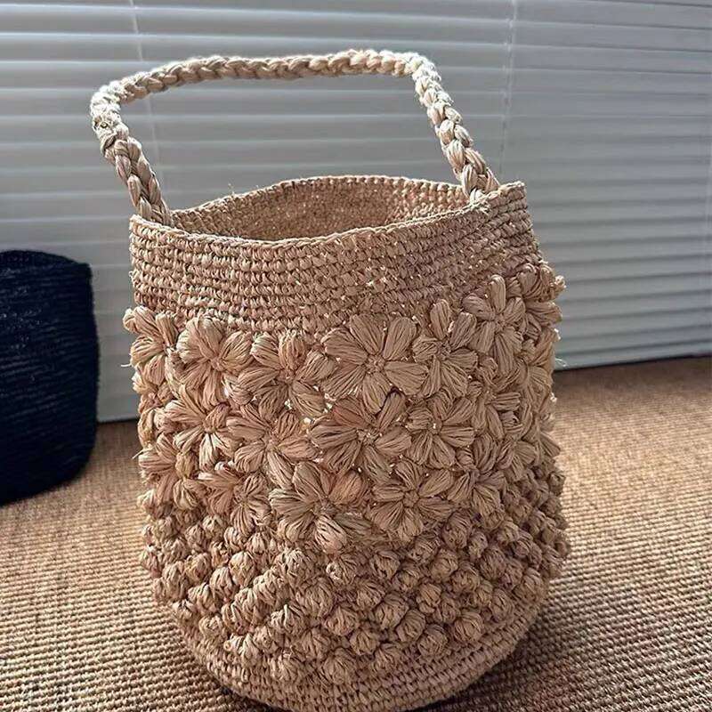 Fashion Raffia Straw Women Shoulder Bags Designer Weave Lady Handbag Casual Handmade Summer Beach Tote Bucket Bag