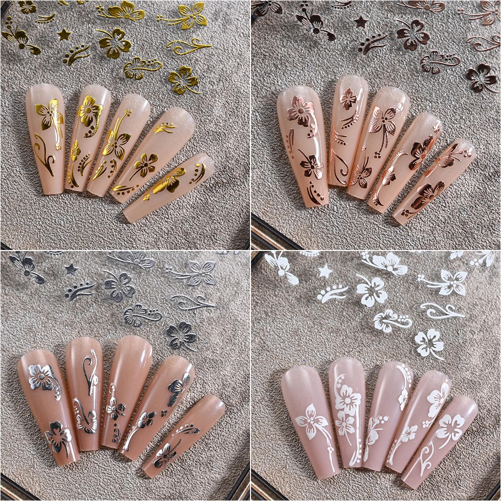 1pc 3D Hibiscus Flowers Nail Sticker White Black Flower Petals Adhesive Decals Pink Golden Floral Slider For Art Decoration 250605