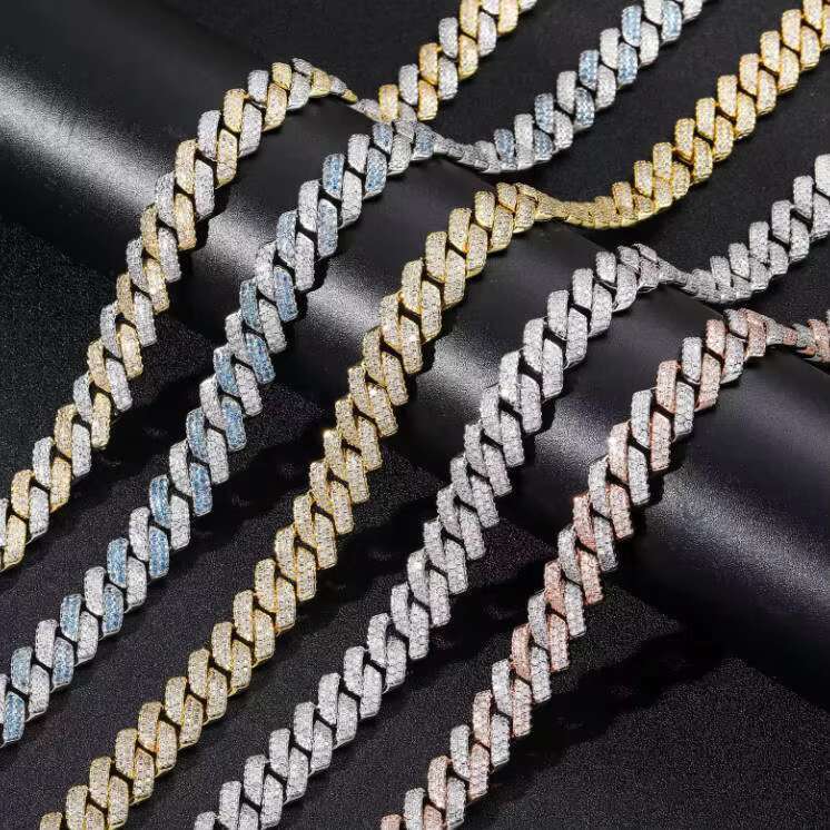 Custom Hip Hop Jewelry Iced Out Moissanite Chain 14mm 925 Sterling Prong Setting Lab Cuban Link Chain Necklace for Man