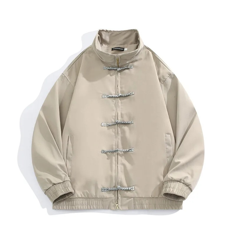 Chic Man Jackets Hong Kong Style Retro Buckle Stand-up Collar Coats Solid Zipper Korean Fashion Vintage Coat Trendy Male Tops 250611