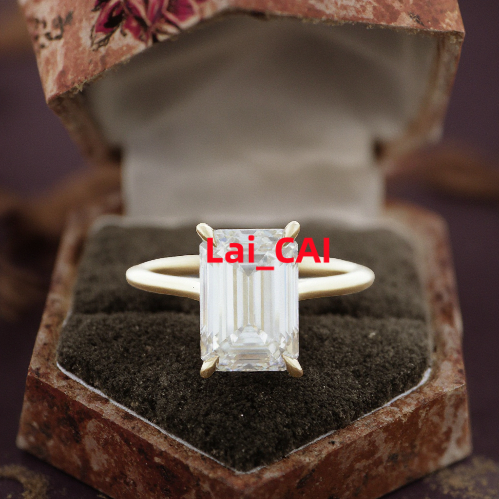 18k 14k 10k Yellow White Gold Ring 5CT Igi Gia Certified Hpht Lab Grown Emerald Cut Diamond Cvd Diamond Engagement Wedding Ring