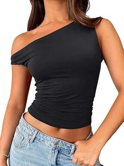 Summer Spicy Girl Off-Shoulder Vest Women's Slim Fit Ruched American Style Sleeveless Top B5