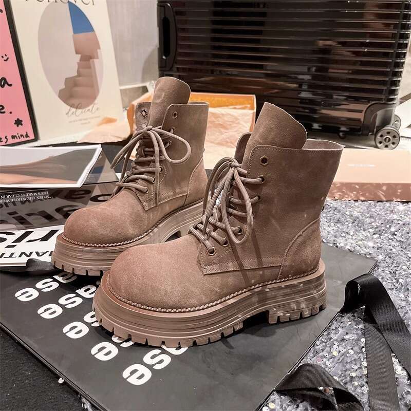 Gravity Shoe Factory Matte Genuine Leather Martin 2024 New Letter Turn-down Collar Motorcycle Yellow Boots Two-way Wear