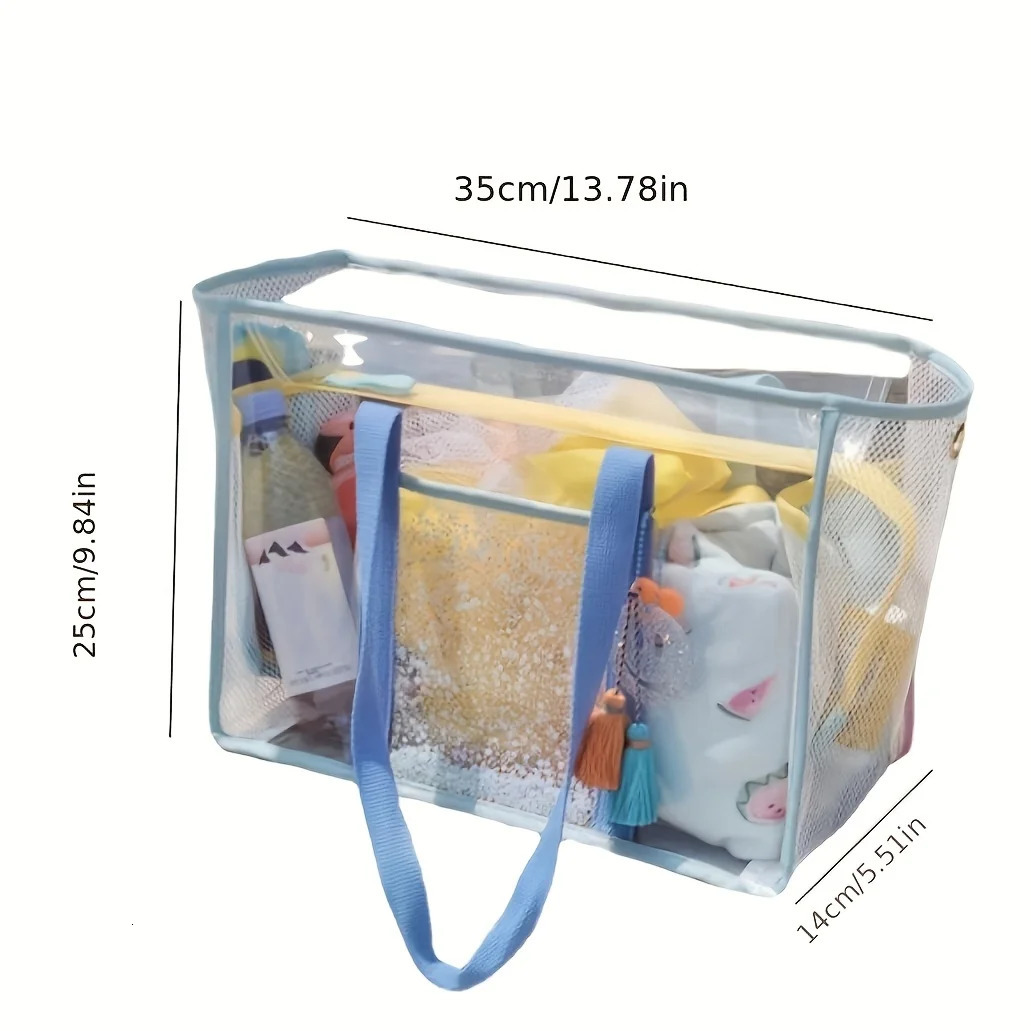 Large Clear Beach Bag - Waterproof Sandproof Tote with Handles for Swimming Vacation Sports Gear 250611