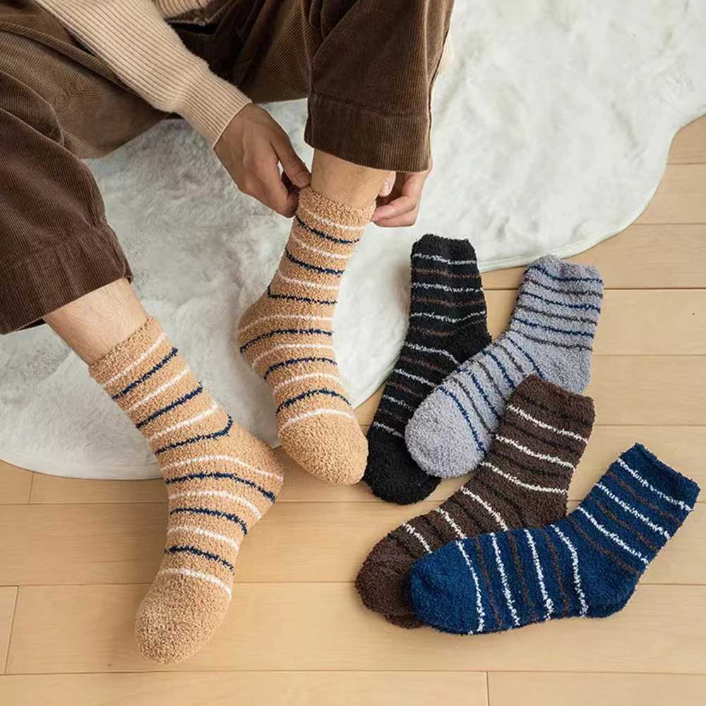 2/3 Pairs Coral Velvet Mens Socks Thickened Not Falling Off Winter Home Sleeping Socks Bear Insulation Boy Mid Calf Floor Socks Z250610