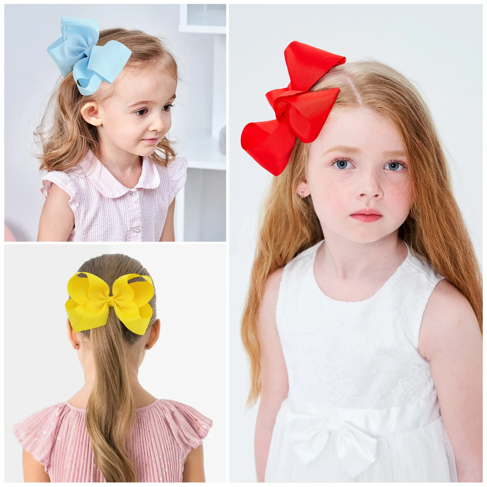 10/20/30pcs 6 Large Grosgrain Ribbon Hair Bow Clips for Women Girls Cute Solid Color Hairpins Barrettes Kids Hair Accessories 250611