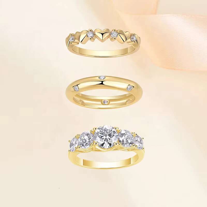925 Sterling Silver 10k 14k 18k Gold Plated Moissanite Diamond Pave Side Wedding Engagement Ring Set for Women Jewelry