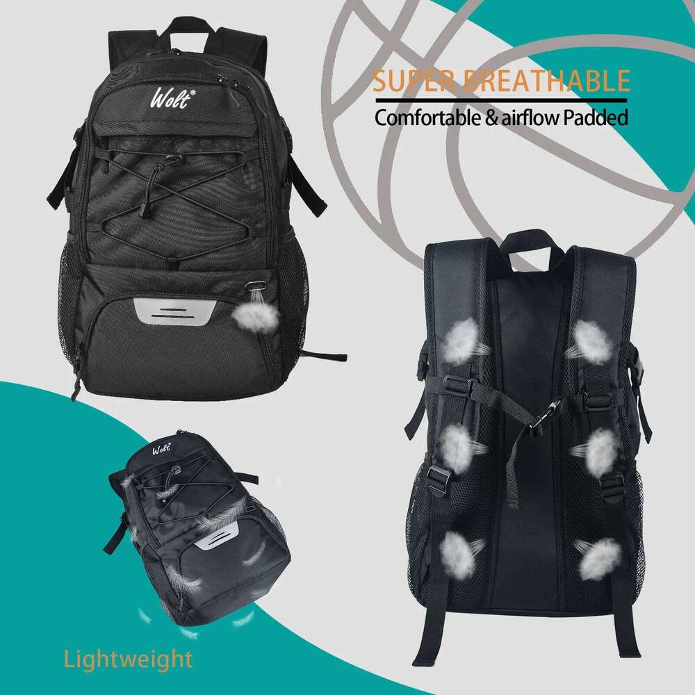 Wolt | Basketball Backpack Large Sports Bag With Separate Ball Holder & Shoes Compartment, Best For Basketball, Soccer, Voll