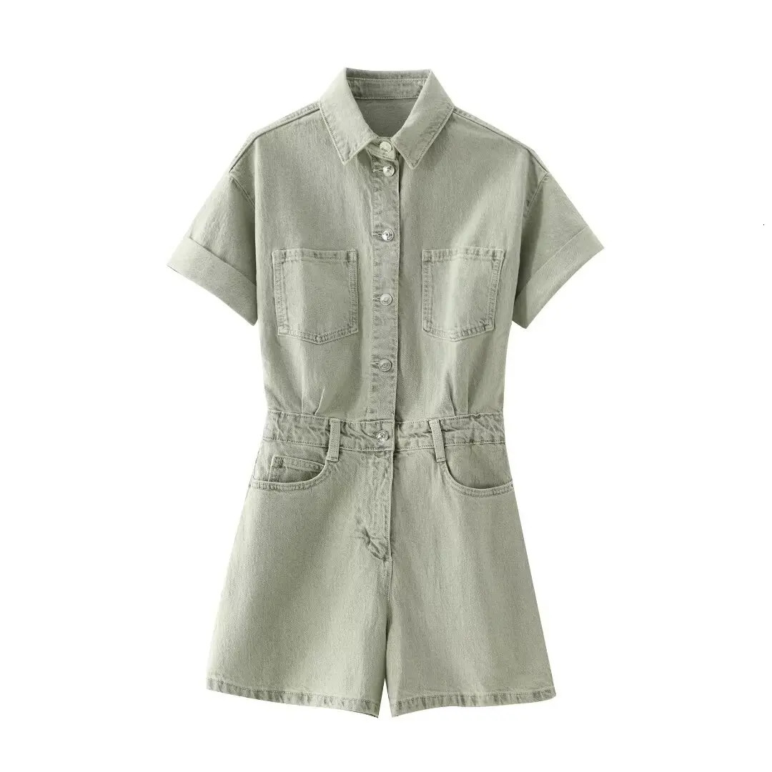 RARA Summer Womens Workwear Style Personalized Denim Pocket Decoration Jumpsuit Waist Slimming Loose Shorts 250609