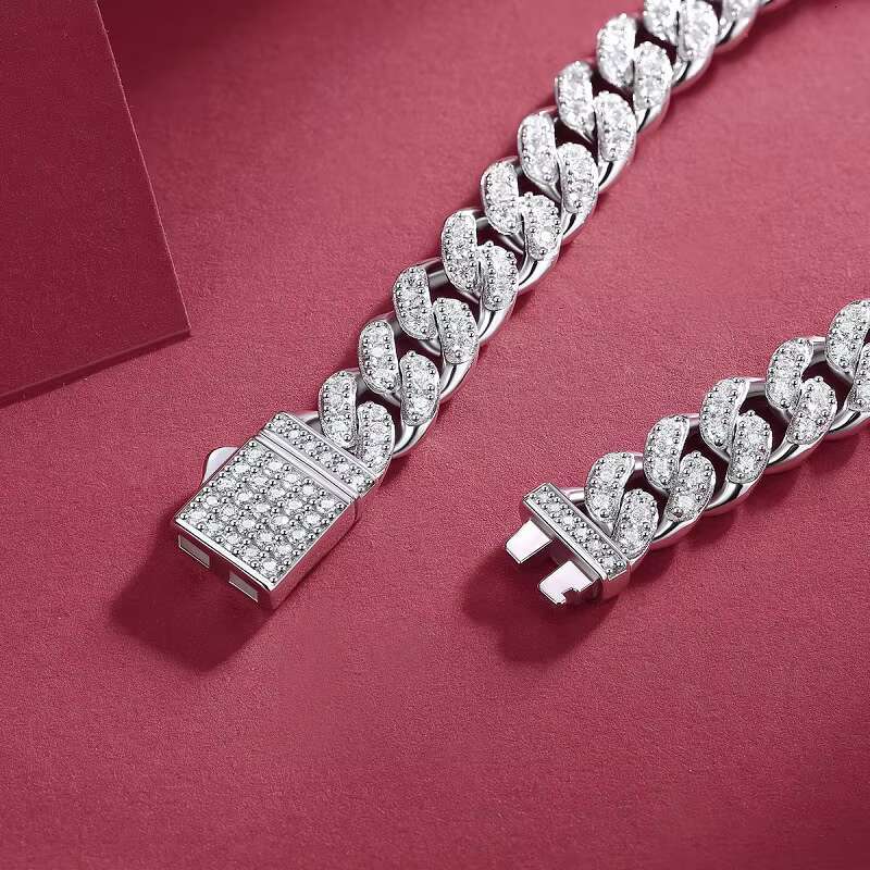 HipHop Jewelry Necklace Moissanite Cuban Link Bracelet 8mm 925 Sterling Silver Iced Out VVS Moissanite Cuban Link Chain Necklace