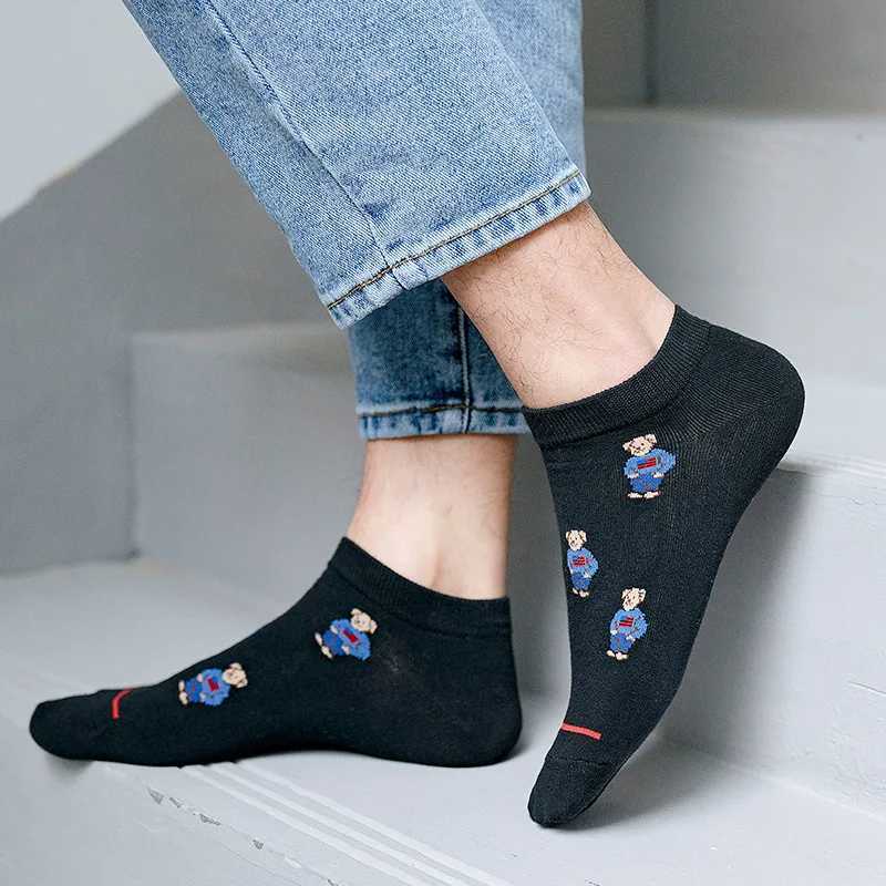 1 Pair Mens Socks Ankle Boat Cartoon Cute Bear Harajuku Short Socks Breathable Summer Business Personality Casual Gift 2 pairs Z250610