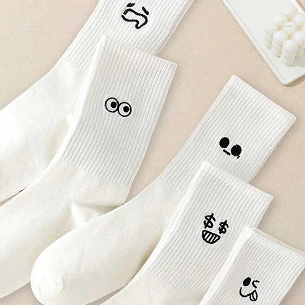 5/10/20 Pairs Men White Cartoon Socks Trendy Versatile Expression Socks With Simple Soft Breathable Comfortable Casual Socks Z250610