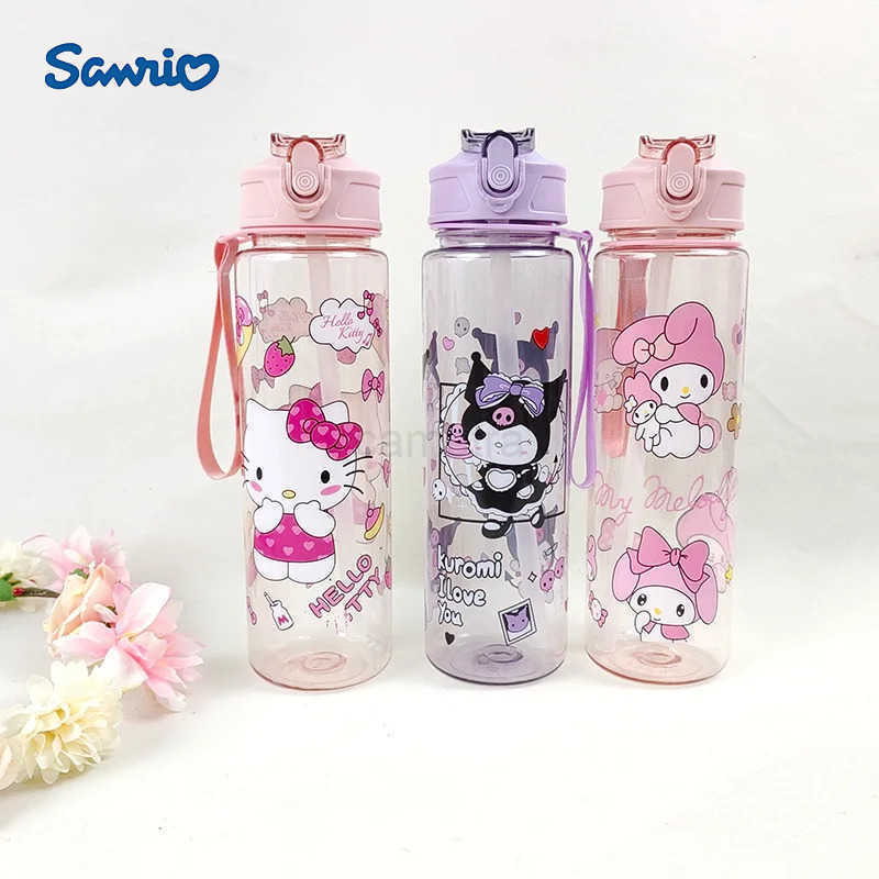 Sanrio 800ML MINISO Kuromi My Melody Hello Kitty Water Cup Girls Cup Cartoon Anime Lightweight Outdoor Sports Water Cup New Kawaii XJ250611