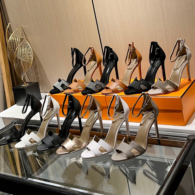 Women Dress shoes Designer Classics Fashion summer Stiletto Heel sandal 6.5cm 10cm Luxury Shiny Leather Wedding Party Pump Ankle Buckle Strap Evening shoes With Box