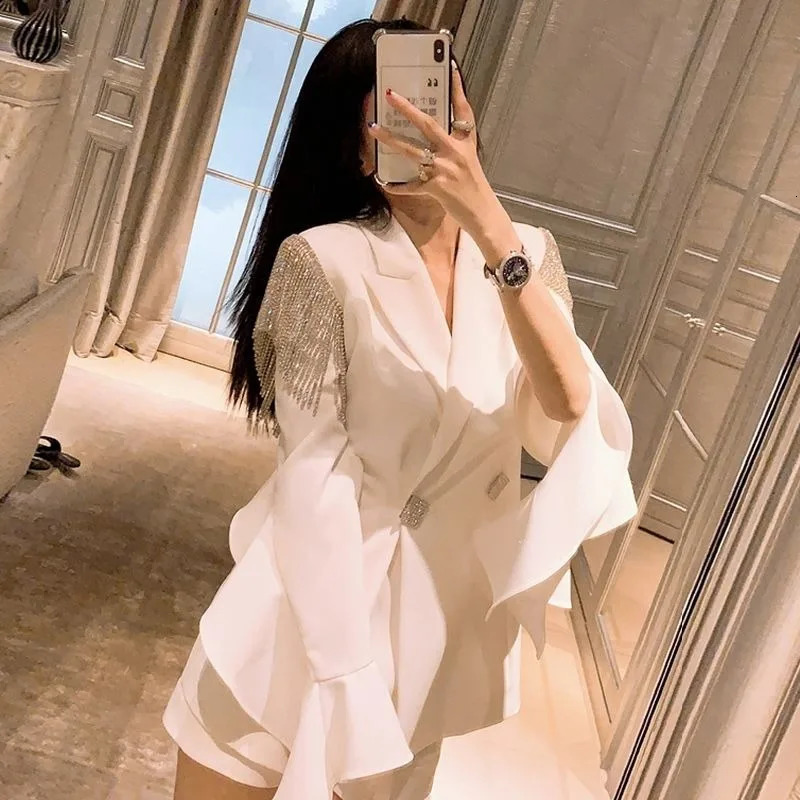 Women Suit Summer Thin Styles Coat Blazers Fashionable and Sparkling Tassel Diamond Button Small Jacket 250610