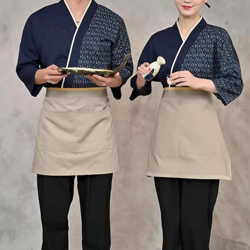 Unisex Japanese Style Short Apron Chef Cooking Aprons Kitchen Restaurant Sushi Shop el Waiter Work Uniform Apron 250611