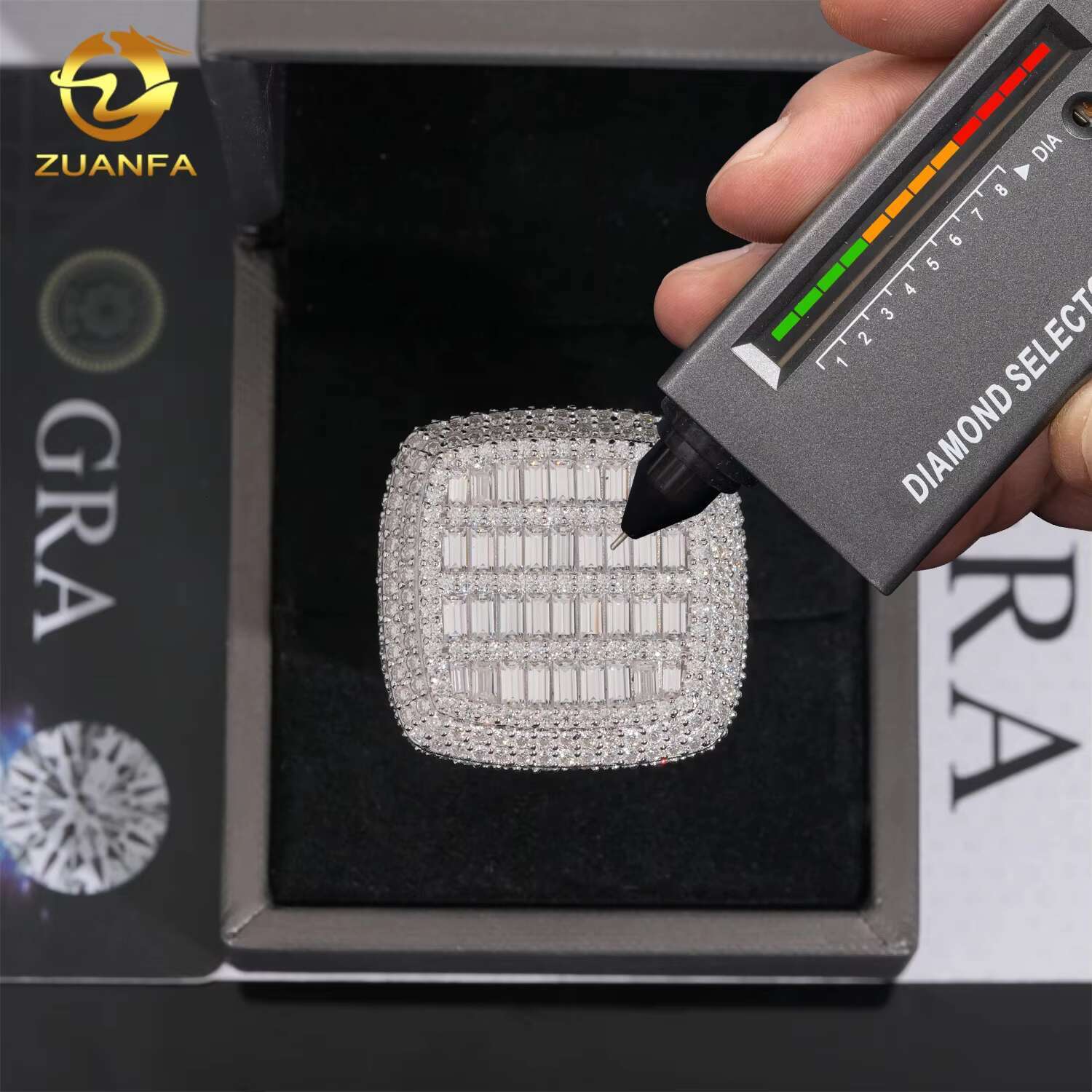 Luxury Big Pass Diamond Tester Diamond Hip Hop Rings baguette 925 Sterling Silver Mens Moissanite Ring