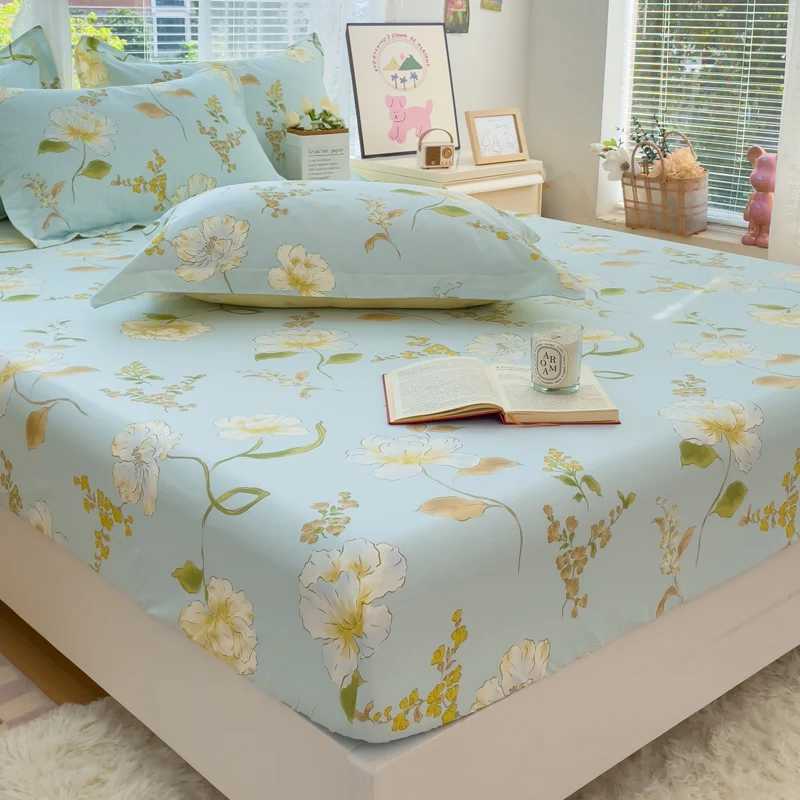 100% Cotton Bed Sheets Flower Printed Fitted Sheets for Bed Queen/King Size Cotton Bed Sheet (without case) Y250611