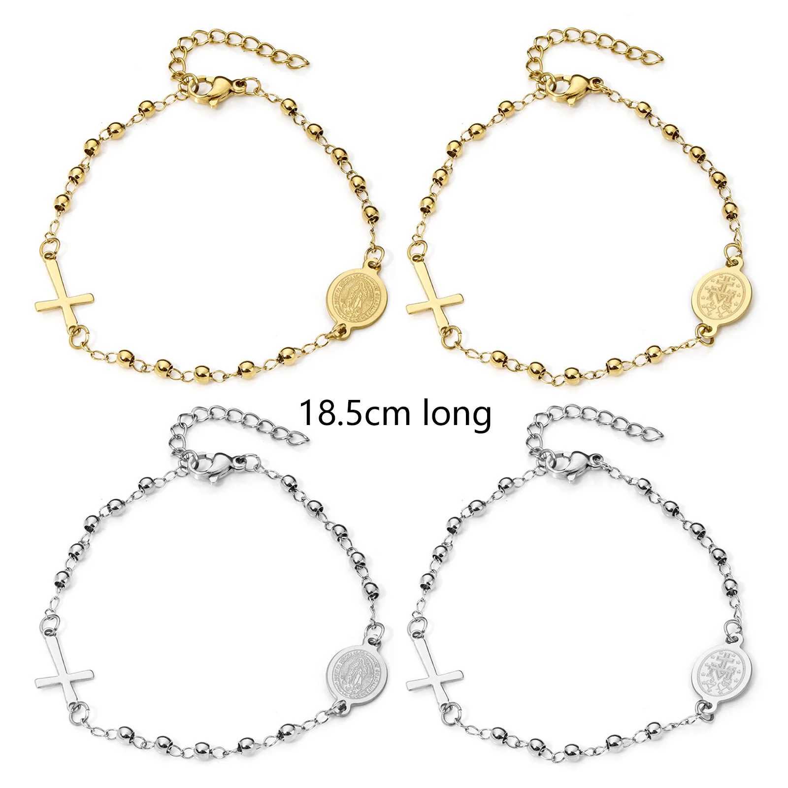 304 Stainless Steel Religious Curb Link Chain Bracelets for Women Jewelry Cross Virgin Mary Bracelet Gift 18.5cm long 1 piece XJ250707