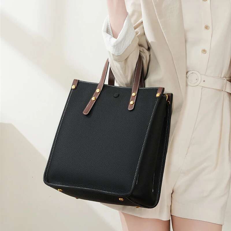 Hifashion 3 Layers Genuine Leather Vertical Tote Handbags For Women 2025 Trend Designer Commuting Ladies Shoulder Crossbody Bags