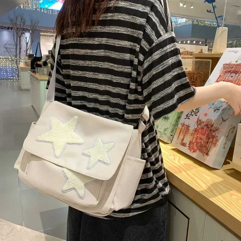 Women Star Pattern Y2k Messenger Bag Casual Tote Lady Simple Large Capacity Shoulder Bag Girl Travel School Bookbag Handbag XJ250610