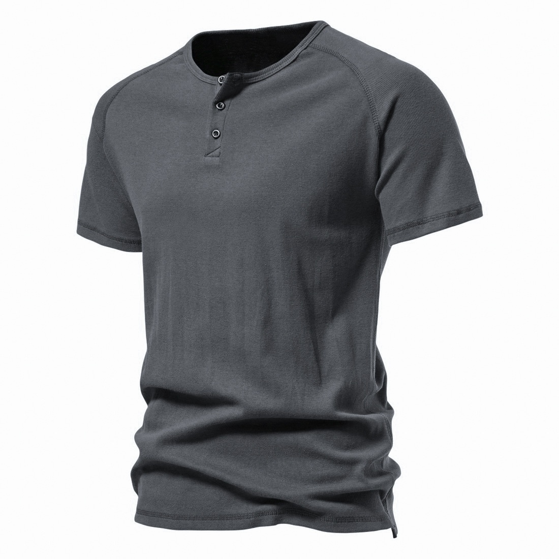 New Men's Henley Shirt 2025 Youth Solid Color Simple Half Cardigan Short Sleeve Cotton T-Shirt for Men