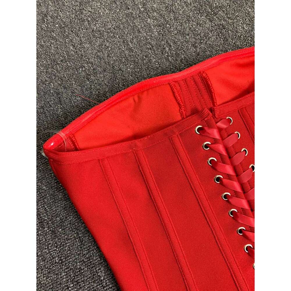 Women Red Bodycon Bandage Outfits Club Party Strapless Laced Up Back Tops And Mini Short Skirts Two Piece Sets Nightwears