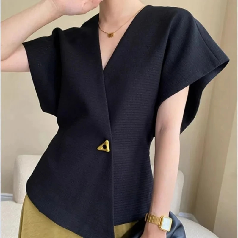 French Suit Drop Shoulder Sleeve Vest Top One Button Waist Slim Vintage Women Blazer Sleeveless Jacket 250610
