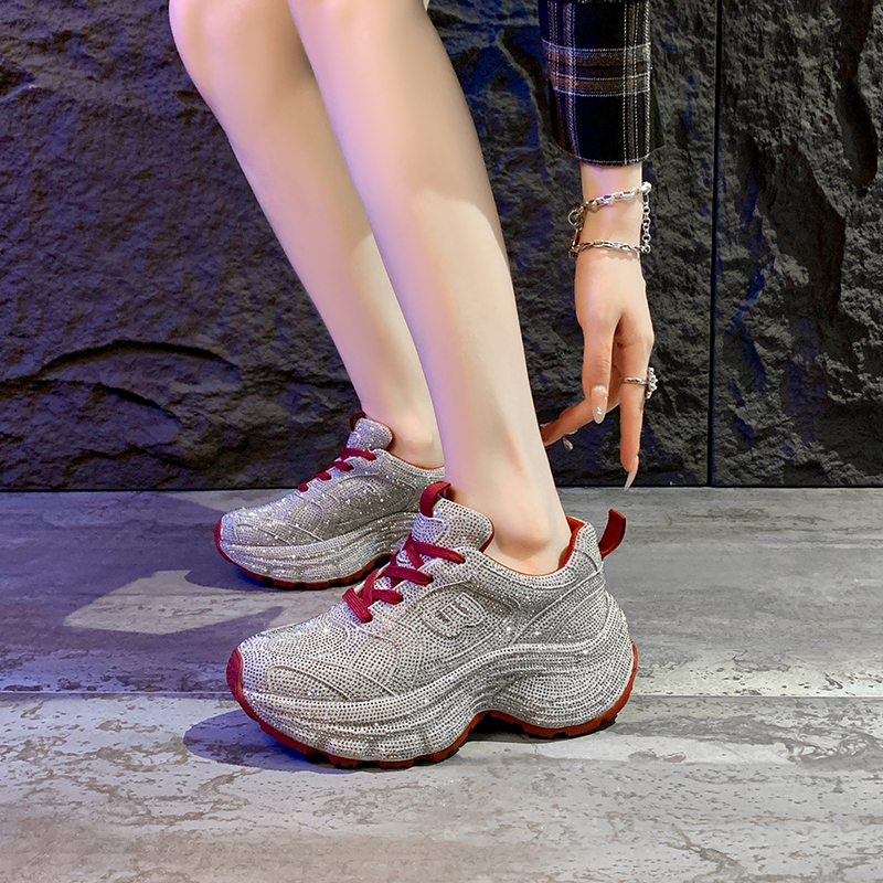 2025 New Women's Fashion Running Shoes Luxury Designer Diamond Shining Casual Sports Shoes Women's Thick soled Casual Shoes High quality out