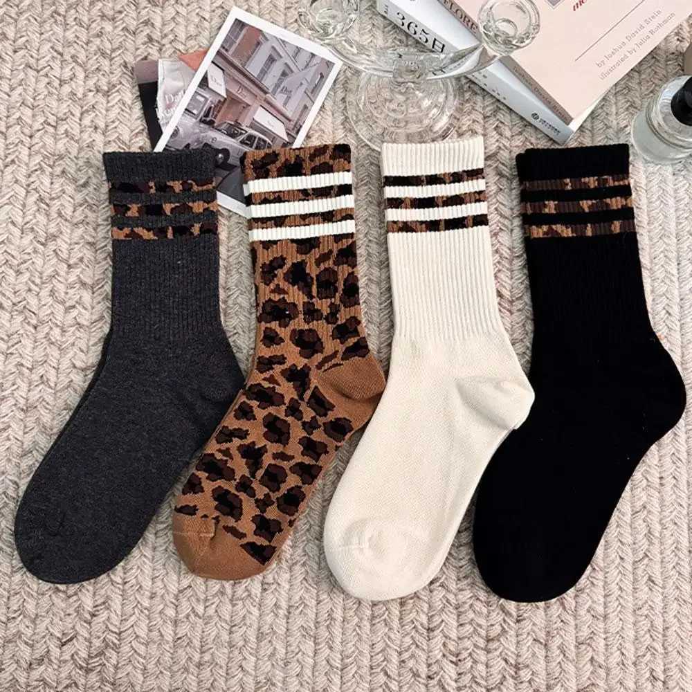 4 Pairs Women Leopard Socks Cotton Sports Socks Y2k Student Socks White Lolita Harajuku Girl Funny Socks Z250610
